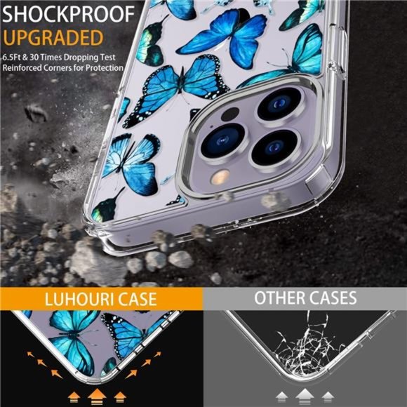 For iPhone 14 Pro Max 6.7" Case with Screen Protector, Butterflies Cute Design - Picture 4 of 12